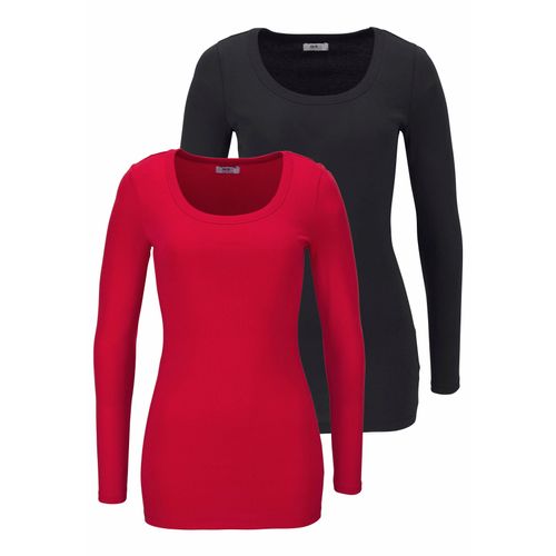 Langarmshirt FLASHLIGHTS, Damen, Gr. 48/50 (XL), rot (rot, schwarz), Feinripp, Obermaterial: 100% Baumwolle, Basic, sehr figurbetont Po-bedeckend, Rundhals, Langarm, Shirts, sehr figurbetonter Schnitt, Rundhalsausschnitt, aus 100% Baumwolle