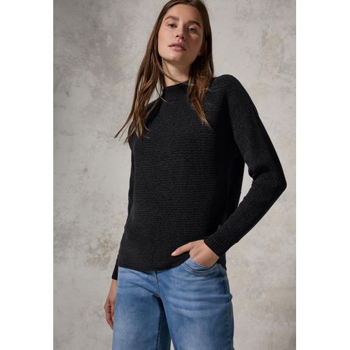 Stehkragenpullover CECIL, Damen, Gr. L (42), grau (deep charcoal grau), Stoff, 68% Polyester, 32% Baumwolle, unifarben, casual, normal normal, hoch geschlossener Ausschnitt, Langarm Bündchen, Pullover, mit Turtleneck