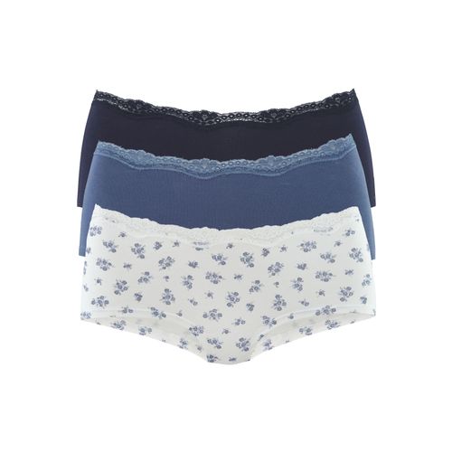 Panty VIVANCE Gr. 48/50, blau (creme bedruckt, blau uni, navy uni), Damen, Single Jersey, Obermaterial: 95% Baumwolle, 5% Elasthan. Spitze: 90% Polyamid, 10% Elasthan, bedruckt, unifarben, Unterhosen, aus elastischer Baumwolle