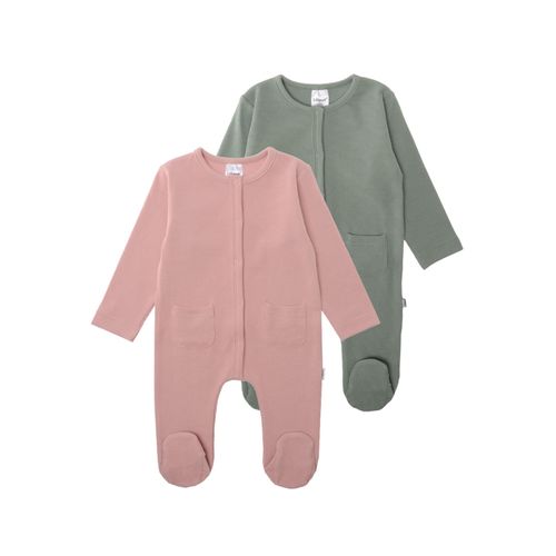 Body LILIPUT, Baby, Gr. 50, EURO-Größen, grün (grün, rosa), 95% Baumwolle, 5% Polyester, unifarben, lang, Rundhals, Langarm, Bodies, mit praktischen Druckknöpfen im Schritt