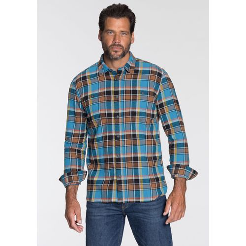 Flanellhemd MAN'S WORLD, Herren, Gr. 5XL (51/52), N-Gr, blau (blau braun), Flanell, Obermaterial: 100% Baumwolle, kariert, casual, normal, Langarm 2-Knopf-Manschette, Hemden, mit 2 Brusttaschen, Topseller