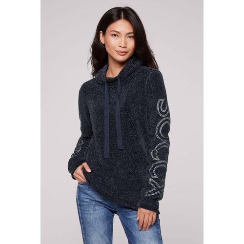 Rollkragenpullover SOCCX, Damen, Gr. L, blau, Material: 80% Polyester, 20% Baumwolle, bedruckt, casual, lässig geschnitten normal, Rundhals, Langarm eingesetzt Bündchen, Pullover, aus Flauschstrick