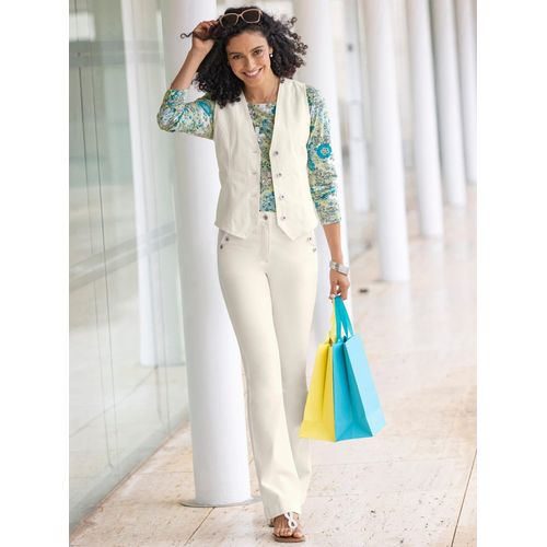Jeansweste INSPIRATIONEN, Damen, Gr. 46, beige (ecru), 98% Baumwolle, 2% Elasthan, unifarben, Westen