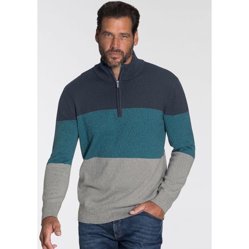 Troyer MAN'S WORLD, Herren, Gr. M (48/50), blau (blau petrol), Strick, Obermaterial: 50% Baumwolle, 50% Polyacryl, colorblocking, casual, normal, amerikanischer Ausschnitt, Langarm Rippstrickbündchen, Pullover, mit Blockstreifen, Topseller