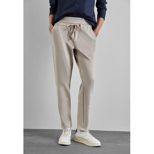 Stoffhose STREET ONE Gr. 40, Länge 30, beige (stone beige), Damen, Stoff, 92% Polyester, 8% Elasthan, unifarben, Hosen, mit Tunnelzugband