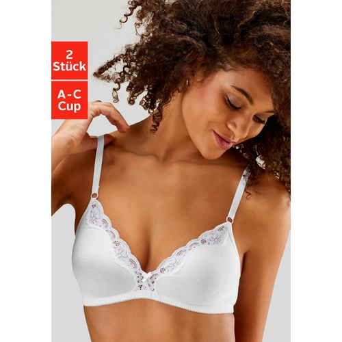 Bralette-BH PETITE FLEUR Gr. 80, Cup A, weiß (2x weiß) Damen BHs Wäsche Teenie-BH BH BH-Set ohne Bügel aus Baumwolle mit Spitze