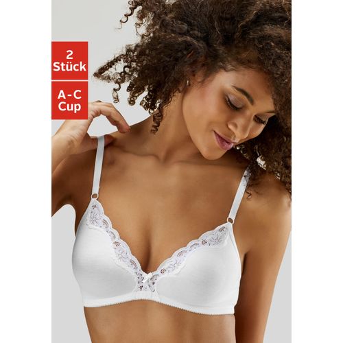 Bralette-BH PETITE FLEUR Gr. 70, Cup B, weiß (2x weiß) Damen BHs Wäsche Teenie-BH BH BH-Set ohne Bügel aus Baumwolle mit Spitze