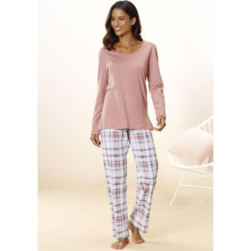 Pyjama ARIZONA, Damen, Gr. 52/54, lila (mauve, weiß), Single Jersey, Obermaterial: 100% Baumwolle, kariert, Basic, Basic lang, Rundhals, Langarm eingesetzt, Homewear-Sets, mit Karo Muster