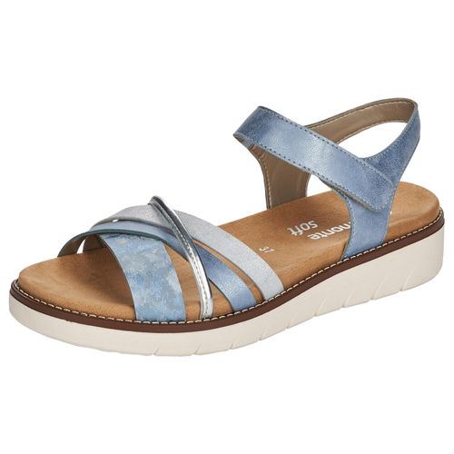 Riemchensandale REMONTE Gr. 37, blau (hellblau-silberfarben) Damen Schuhe Keilabsatz, Sommerschuh, Sandalette mit herausnehmbarer Softeinlage