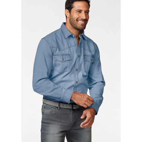 Jeanshemd ARIZONA, Herren, Gr. 45/46 (XXL), N-Gr, blau (blau bleached), Jeans, Obermaterial: 100% Baumwolle, unifarben, Basic, normal, Langarm mit Knöpfen, Hemden, Western Stil