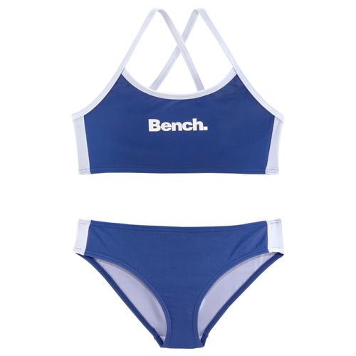 Bustier-Bikini BENCH. Gr. 122/128, N-Gr, blau (blau, weiß), Kinder, Polyamid, gestreift, Bikini-Sets, mit gekreuzten Trägern