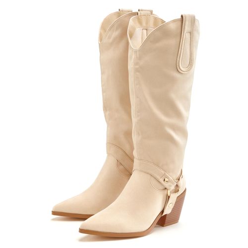 Stiefelette LASCANA, Damen, Gr. 40, beige, Obermaterial: 100% Lederimitat. Futter: 100% Textilmaterial. Decksohle: 100% Lederimitat. Laufsohle: 100% Synthetik, unifarben, modisch, Schuhe, Cowboy Stiefel,Slouchy Boots mit abnehmbarem Schaft,Boots VEGAN