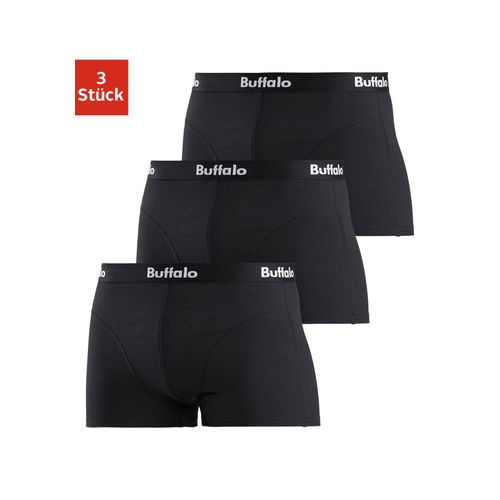 Boxer BUFFALO Gr. 7 (XL), schwarz (schwarz, schwarz, schwarz) Herren Unterhosen mit Overlock-Nähten vorn