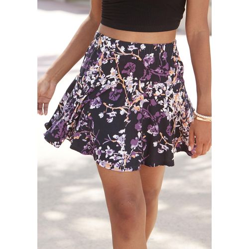 Hosenrock VIVANCE Gr. 36, lila (schwarz, bedruckt) Damen Röcke Skort mit Blumenprint, Skort, Rock inklusive Hose