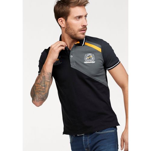 Poloshirt BRUNO BANANI, Herren, Gr. 4XL (68/70), schwarz, Piquu00e9, Obermaterial: 95% Baumwolle, 5% Elasthan, mehrfarbig, bestickt, casual, körpernah, Kurzarm, Shirts, Kurzarm, körpernahe Passform, unifarben, mit Polokragen
