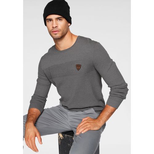 Rundhalspullover BRUNO BANANI, Herren, Gr. M (48/50), grau (grau, meliert), Feinstrick, Obermaterial: 50% Baumwolle, 50% Polyacryl, meliert, casual, schmal, Rundhals, Langarm Bündchen, Pullover, in modischer Strickoptik