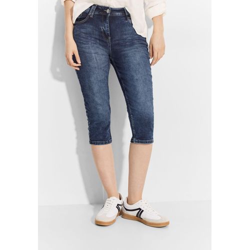 Caprijeans CECIL, Damen, Gr. 28, N-Gr, blau (mid blau used wash), Denim/Jeans, Obermaterial: 67% Baumwolle, 31% Polyester, 2% Elasthan, unifarben, casual, slim fit kniebedeckend, Jeans, mit Stretchanteil