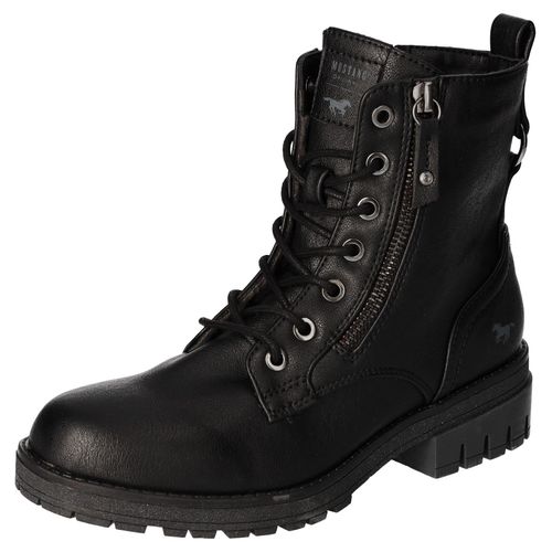 Schnürboots MUSTANG SHOES, Damen, Gr. 38, schwarz, Lederimitat, casual, Schuhe, Schnürstiefelette, Blockabsatz, mit Reißverschluss