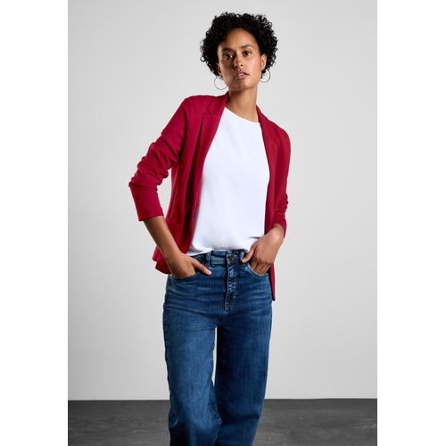 Kurzblazer STREET ONE, Damen, Gr. 34, rot (autumn rot), Stoff, Jersey, Oberstoff: 60% Viskose, 35% Polyamid, 5% Elasthan; Futter: 100% Polyester, unifarben, casual, normal kurz, V-Ausschnitt, Langarm abgesteppt, Blazer, mit Reverskragen