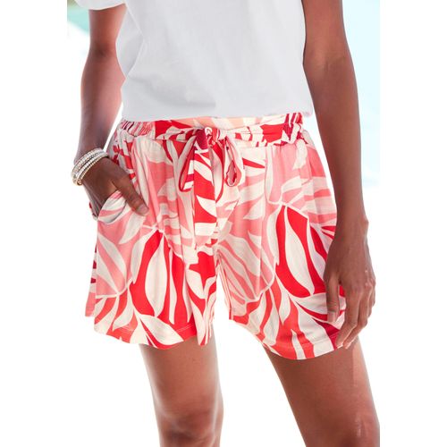 Strandshorts LASCANA, Damen, Gr. 34, N-Gr, rot (rot bedruckt), Jersey, Obermaterial: 100% Viskose, bedruckt, casual, Hosen, aus Viskosejersey, kurze Hose mit Alloverprint