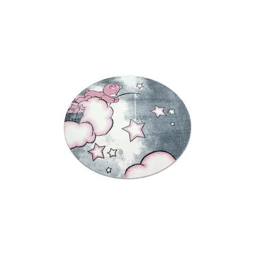 Kinderteppich AYYILDIZ TEPPICHE "Kids 580" Teppiche Gr. Ø 160cm, 12mm, pink (pink/grau) Kinder Motiv Sterne, Kurzflor