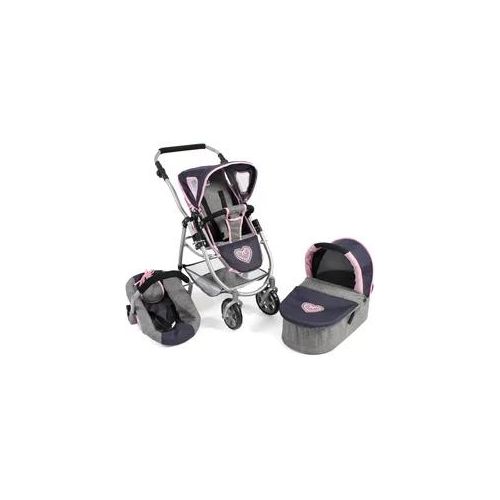 Kombi-Puppenwagen CHIC2000 "Emotion All In 3in1, Grau-Navy" Puppenwagen blau (grau-navy) Kinder inkl. Babywanne, Babyschale und Sportwagenaufsatz