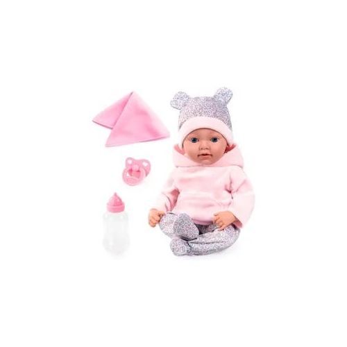 Babypuppe BAYER "Reborn Baby, 38 cm Bärenmuster" Puppen rosa (rosa/grau) Kinder