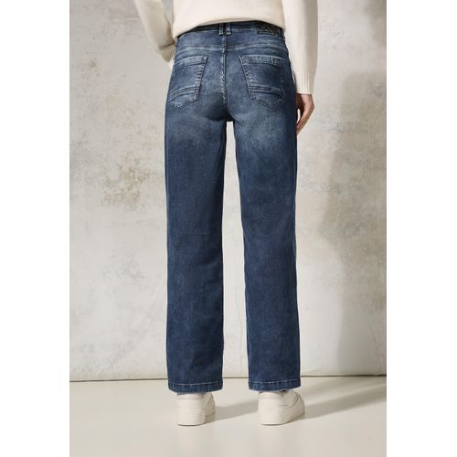 Loose-fit-Jeans CECIL, Damen, Gr. 34, Länge 30, blau (mid blau used wash), Jeans, 77% Baumwolle, 20% Polyester, 3% Elasthan, unifarben, casual, lang, Jeans, mit Knopfleiste