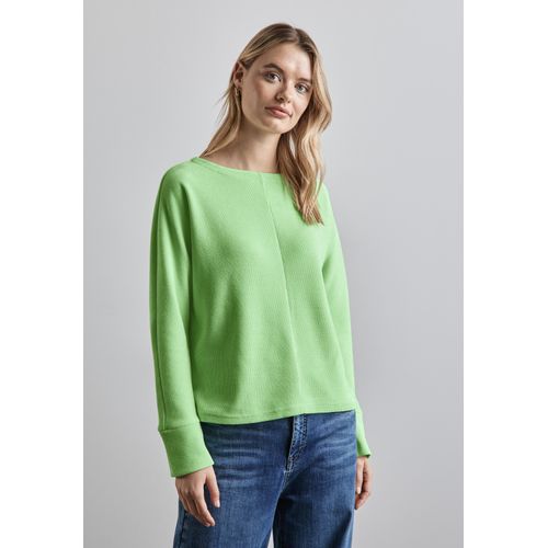 Langarmshirt STREET ONE Gr. 46, gleam green Damen Shirts mit U-Boot-Ausschnitt