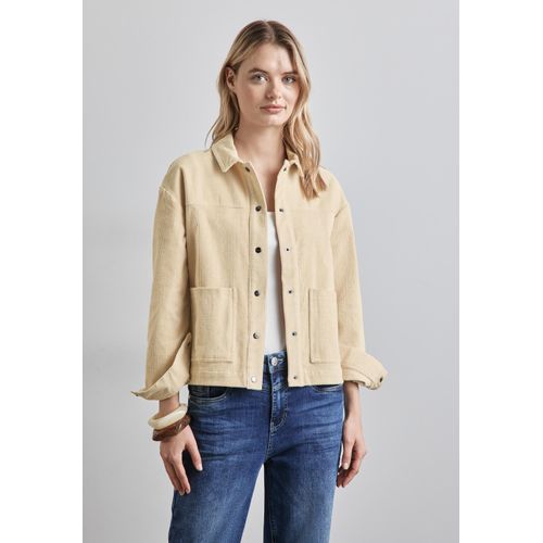 Cordjacke STREET ONE, Damen, Gr. 42, beige (vanilla sky), Web, 98% Baumwolle, 2% Elasthan, unifarben, casual, normal normal, V-Ausschnitt, Langarm Bündchen, Jacken, aus Baumwolle mit Stretchanteil