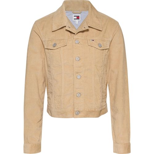 Cordjacke TOMMY JEANS, Damen, Gr. XS (34), gold (gentle gold), Cord, Obermaterial: 100% Baumwolle, unifarben, casual, regular fit kurz, Langarm Ärmel mit Ärmelschlitz 1-Knopf-Manschette, Jacken, aus Feincord