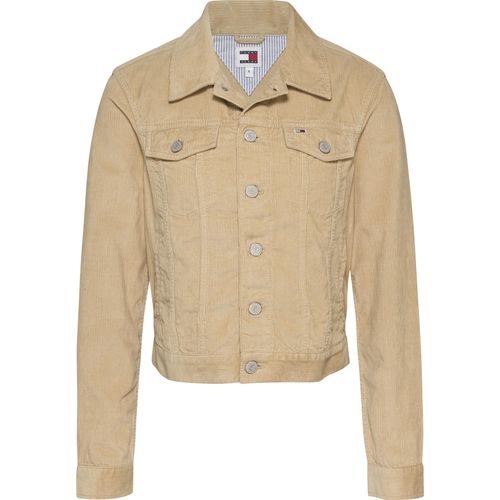 Cordjacke TOMMY JEANS, Damen, Gr. XL (42), gold (gentle gold), Cord, Obermaterial: 100% Baumwolle, unifarben, casual, regular fit kurz, Langarm Ärmel mit Ärmelschlitz 1-Knopf-Manschette, Jacken, aus Feincord