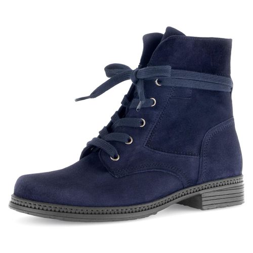 Schnürboots GABOR Gr. 42, blau (nachtblau) Damen Schuhe Blockabsatz, Schnürstiefelette mit schaftumwickelenden Schnürsenkeln