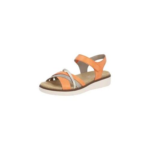 Riemchensandale REMONTE Gr. 39, goldfarben (orange-goldfarben) Damen Schuhe Keilabsatz, Sommerschuh, Sandalette mit herausnehmbarer Softeinlage