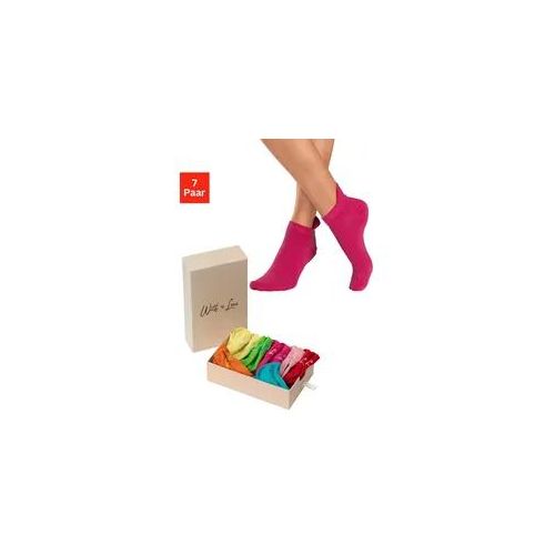 Sneakersocken LASCANA Gr. 39-42, bunt (1x rot, 1x pink, rosa, türkis, apfelgrün, orange, gelb) Damen Socken mit kleiner Stickerei