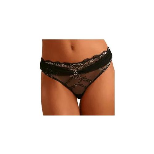 String LASCANA Gr. 44/46, schwarz (schwarz-gold) Damen Unterhosen aus extravaganter Spitze mit edlen Accessoires, sexy Dessous