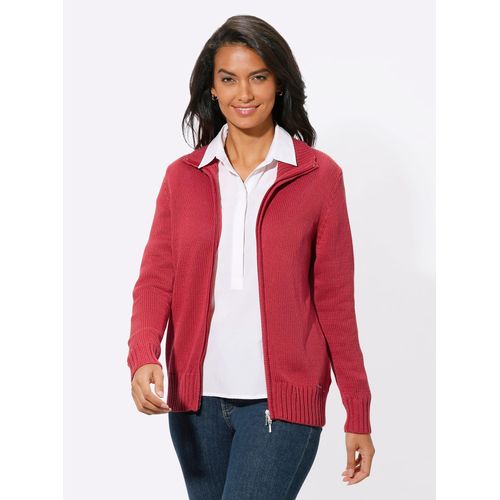 Strickjacke CASUAL LOOKS, Damen, Gr. 54, rot (korallenrot), 50% Baumwolle, 50% Polyacryl, unifarben, meliert, figurumspielend, Langarm, Strickjacken