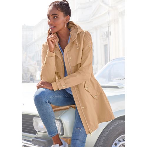 Outdoorjacke FRENCH CONNECTION Gr. XS (32/34), beige Damen Jacken Saumschlitz mit Druckknöpfen auf der Rückseite