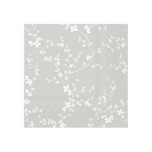 Chic Antique Quadratische Serviette mit Blumen, L33/B33 cm, franz. grau