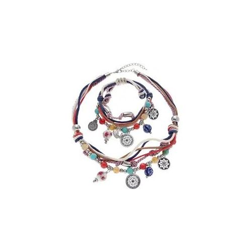 Schmuckset LASCANA Schmuck-Sets bunt (blau-rot-weiß/rot/weiß) Armband Halskette Schmuckset Schmuck-Sets Kette und mit vielen kleinen Anhängern