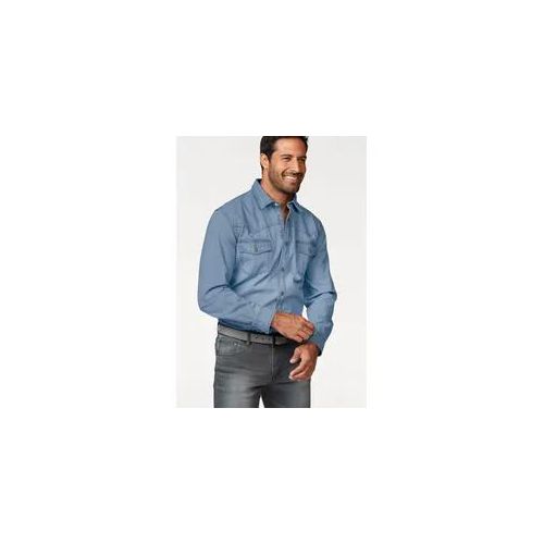 Jeanshemd ARIZONA Gr. 39/40 (M), N-Gr, blau (blue bleached) Herren Hemden Western Stil