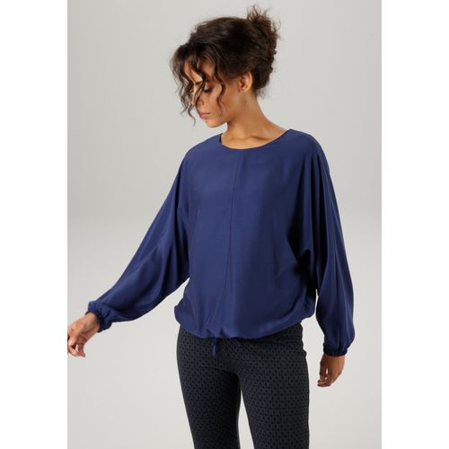 Shirtbluse ANISTON CASUAL Gr. 48, blau (marine) Damen Blusen mit langen Fledermausärmeln