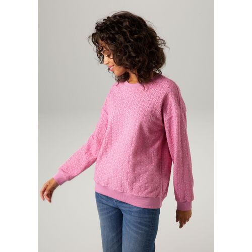 Sweatshirt ANISTON CASUAL Gr. 44, rosa (hellpink) Damen Sweatshirts mit kunstvollem Jacquard-Blumen-Muster