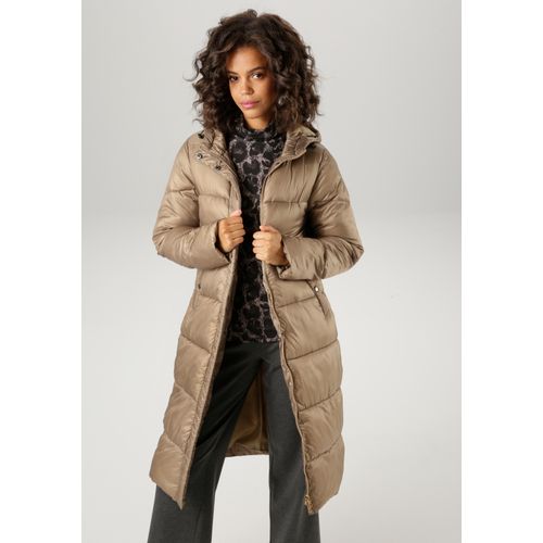 Steppmantel ANISTON CASUAL, Damen, Gr. 36, braun (hellkhaki), Steppware, Obermaterial: 100% Polyester. Futter: 100% Polyester. Wattierung: 100% Polyester, unifarben, leicht glänzend, casual, figurumspielend kniebedeckend, Langarm, Mäntel, mit regulierbarer Kapuze