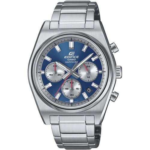 Chronograph CASIO EDIFICE Armbanduhren silberfarben, blau, silberfarben Herren Quarzuhr, Armbanduhr, Herrenuhr,Edelstahlband,Saphirglas,Stoppfunktion