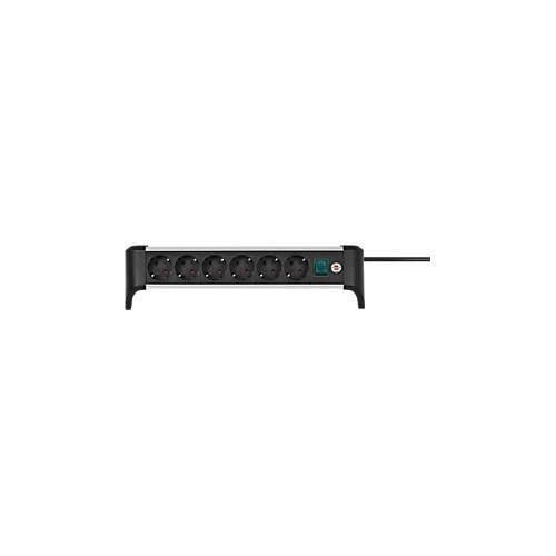 Brennenstuhl Alu-Office-Line 6-fach-Steckdosenleiste, 6 Schutzkontakt-Steckdosen, 45°-Anordnung, 3 m Kabel, L 385 x B 115 x T 105 mm, schwarz/silber