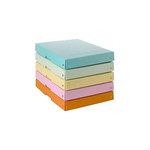 Archivbox Falken PURE Box Pastell A4, für bis zu 500 Blatt, mit Beschriftungsfeld, L 320 x B 240 x Füllhöhe 40 mm, FSC®-Pappe, farbsortiert, 5 Stück
