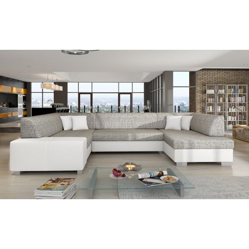Havana Wohnlandschaft 320 x 207 cm Grau-Beige / Weiß (Webstoff / Kunstleder), Ausführung:Links