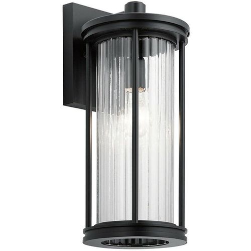 KL-BARRAS2-M-BK Wandleuchte Barras E27 40W IP44 Aluminium schwarz, Stahl, klares Glas B:17.9cm Ø17.9cm dimmbar - Kichler