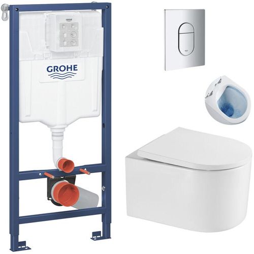 Grohe - Pack WC-Rahmen + wc ohne Rand sat Delano + Softclose-Sitz + Chromplatte